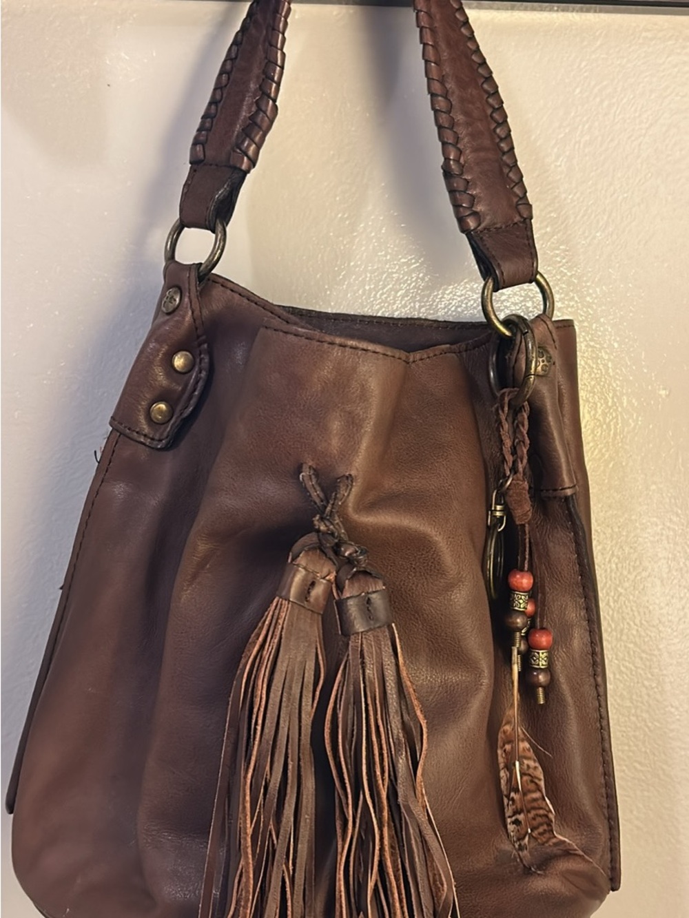 Patricia Nash Brown Leather Tassel Shoulder Bag